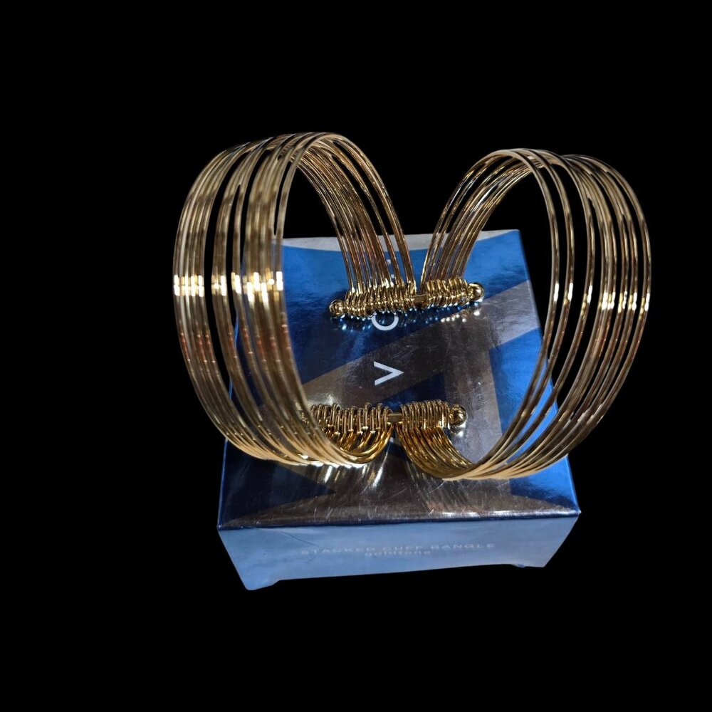 Avon Gold Tone Stacked Cuff Bangle Bracelet - Picture 3 of 7